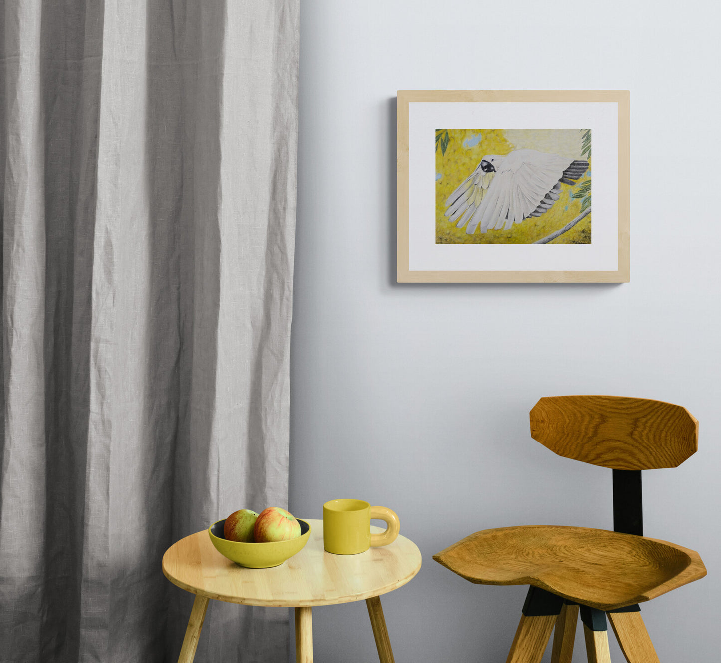 Flying sulphur crested cockatoo - Colour Pencil Original Framed